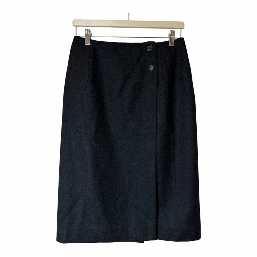 VTG Talbots 100% Pure Wool Wrap Pencil Skirt Grey Size 8 Academia Office Preppy